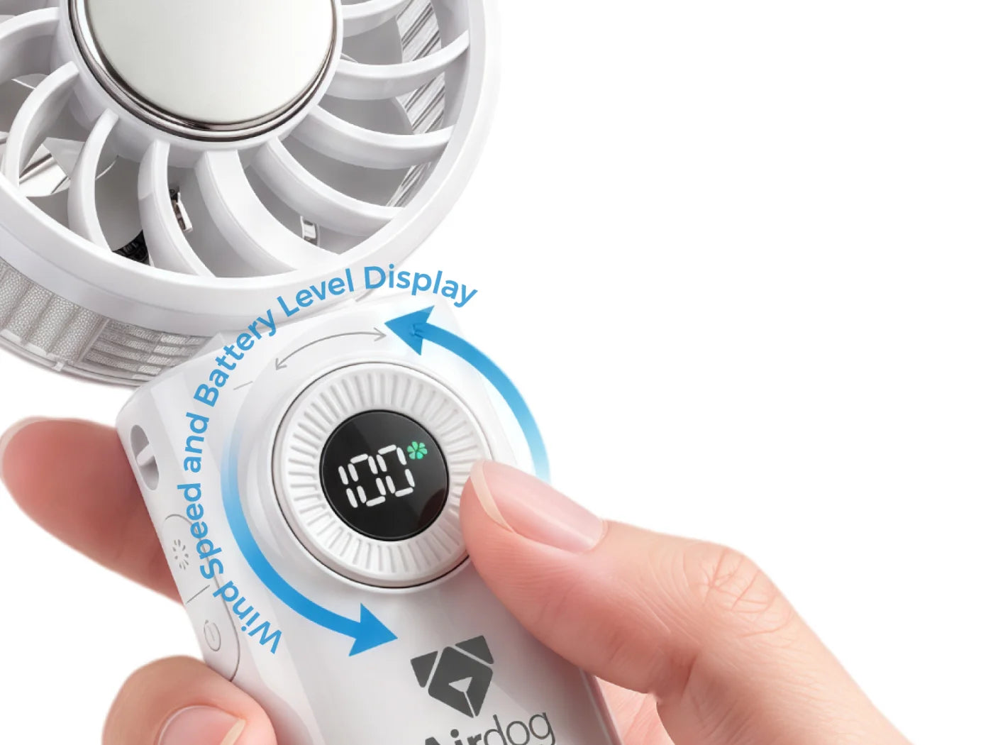 LED display and 1 to 100 stepless speed dial on the Airdog F200 cooling fan