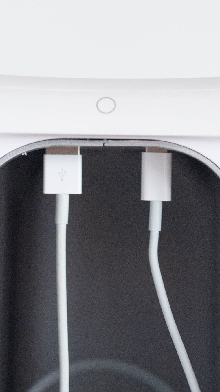 HomeSoap USB-A and USB-C charging ports with cables plugged in